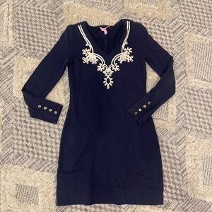 Lilly Pulitzer Navy Blue White Long Sleeve Mini Dress Size XS